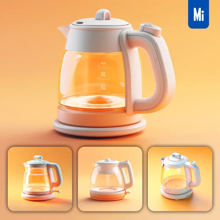midjourney prompt electric kettle 3D icon white orange appliances