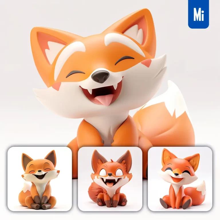 midjourney prompt fox popmart blindbox 3D cute cartoon C4D smile toy