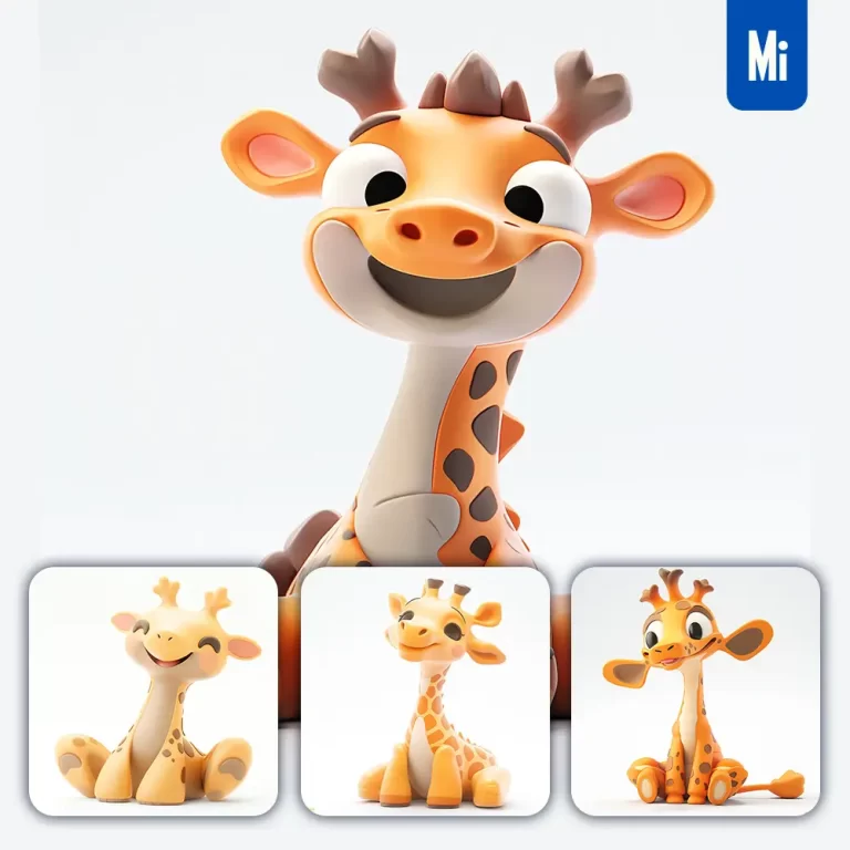 midjourney prompt giraffe popmart blind box 3D cute smile sit toy cartoon C4D