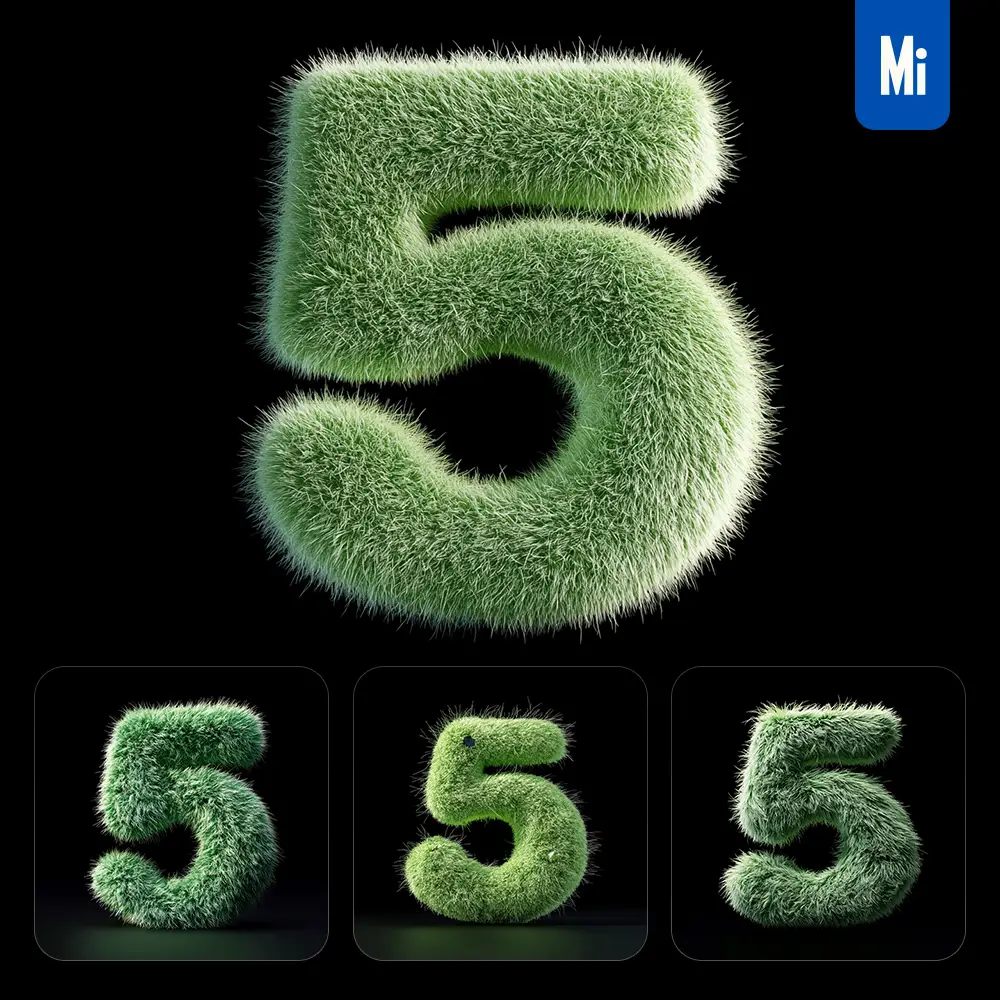 midjourney prompt green 5 number plush fluffy cute 3D toy