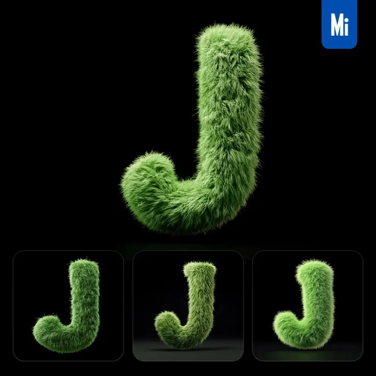 midjourney prompt green J letter plush fluffy cute 3D toy