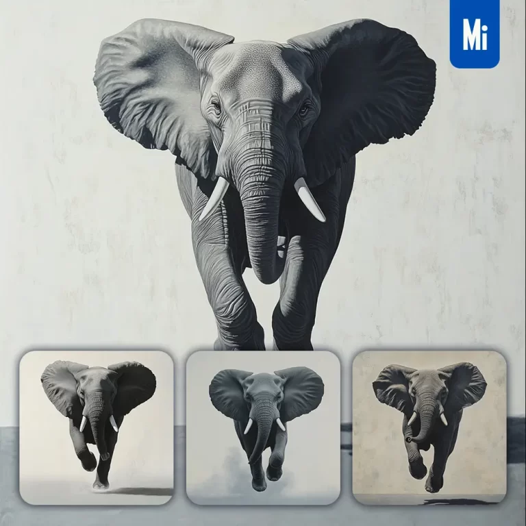 midjourney prompt grey elephant running sketch detail oil painting photography