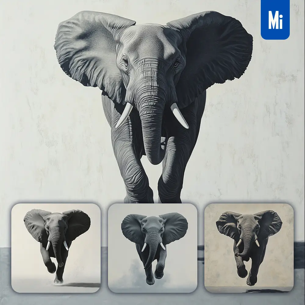 Midjourney Prompt Grey Elephant Running Sketch Detail Oil Painting Photography