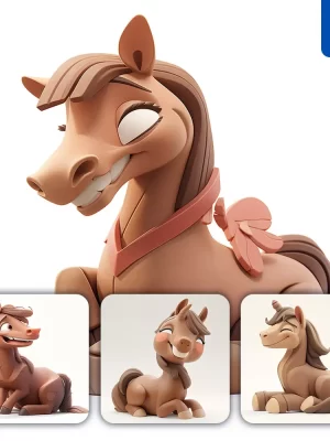 Midjourney Prompt Horse Popmart Blindbox 3d Cute Cartoon Smile C4d Toy