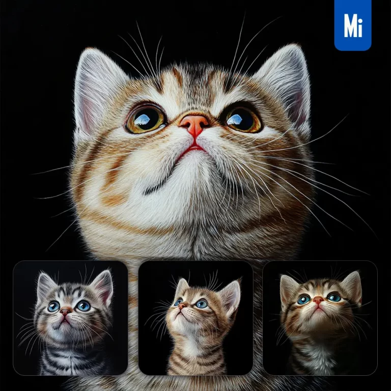 midjourney prompt kitten cat American Shorthair head face front look up portrait photography