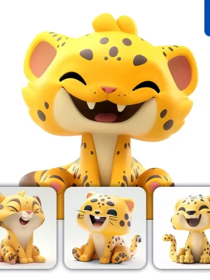 Midjourney Prompt Leopard Popmart Blindbox 3d Cute Cartoon Smile C4d Toy