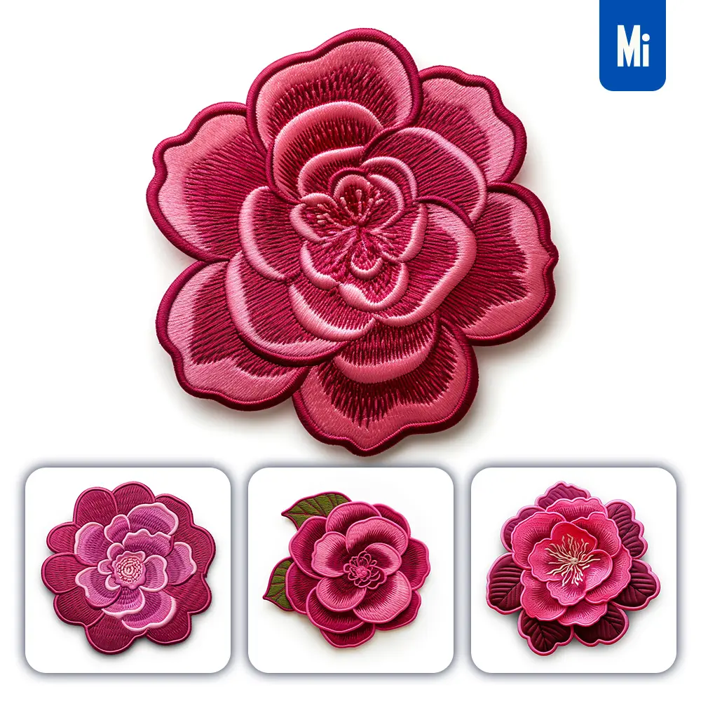 Midjourney Prompt Magenta Camellia Flower Flat Embroidery Fabric Gradient