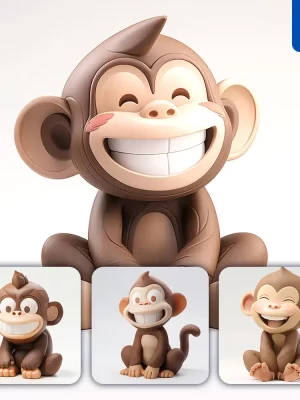 Midjourney Prompt Monkey Popmart Blindbox 3d Cute Cartoon Smile C4d Toy