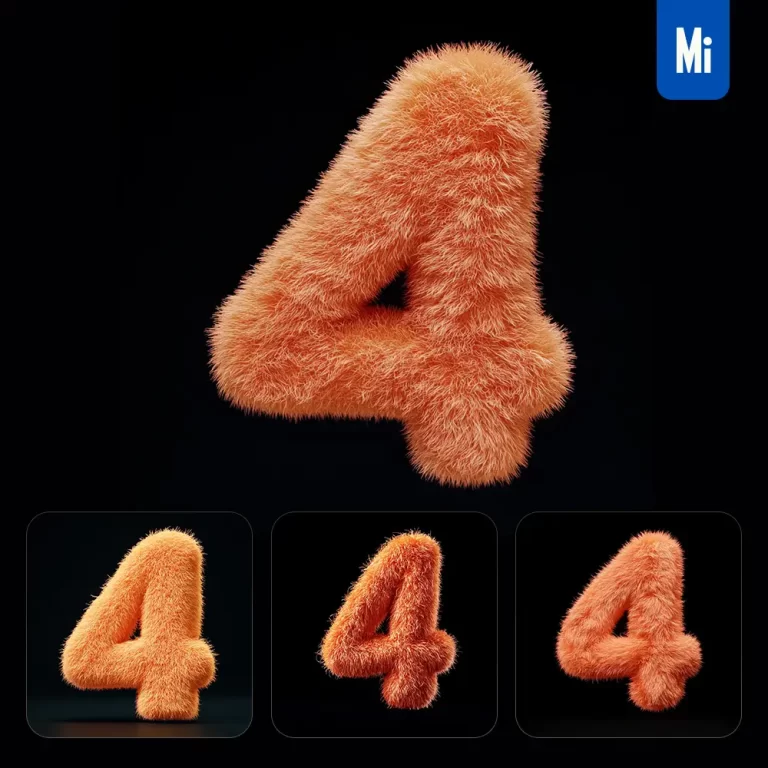midjourney prompt orange 4 number plush fluffy cute 3D toy