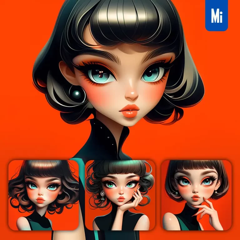 midjourney prompt orange girl woman female lady bangs hair portrait cartoon illustration