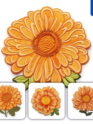 Midjourney Prompt Orange Marigold Flower Flat Embroidery Fabric Gradient