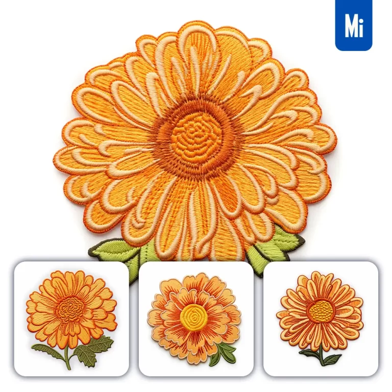 midjourney prompt orange marigold flower flat embroidery fabric gradient