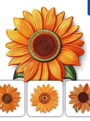 Midjourney Prompt Orange Sunflower Flower Flat Embroidery Fabric Gradient