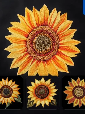 Midjourney Prompt Orange Yellow Sunflower Flower Petals Chinese Silk Artistry Embroidery Pattern