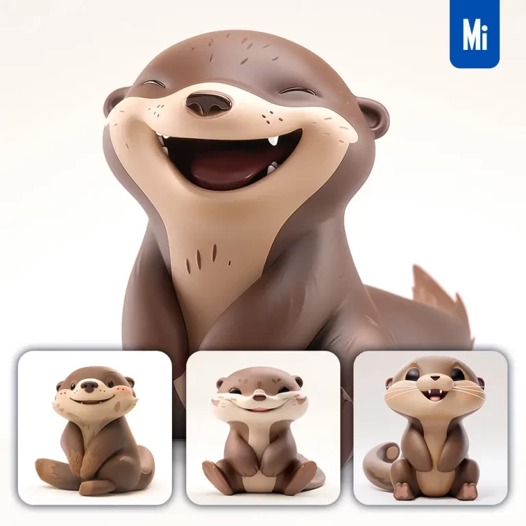 midjourney prompt otter beaver popmart blindbox 3D cute cartoon C4D smile toy