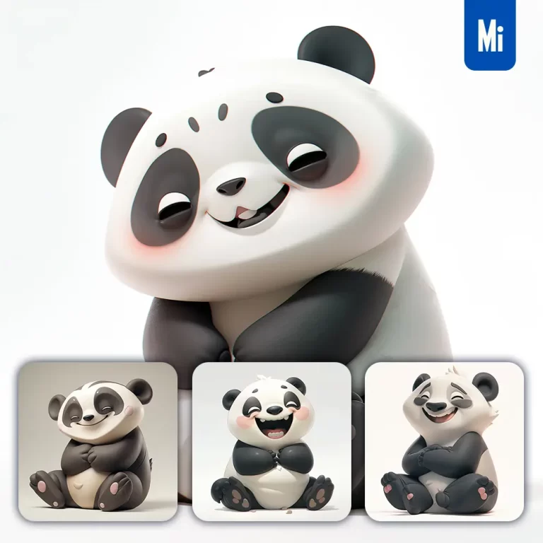 midjourney prompt panda popmart blindbox 3D cute cartoon C4D smile toy