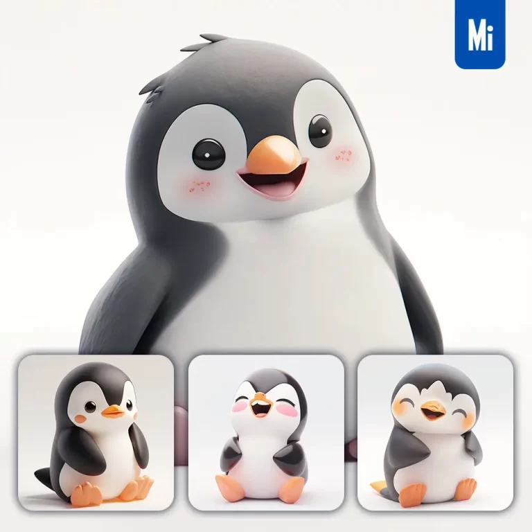 midjourney prompt penguin popmart blindbox 3D cute cartoon C4D smile toy