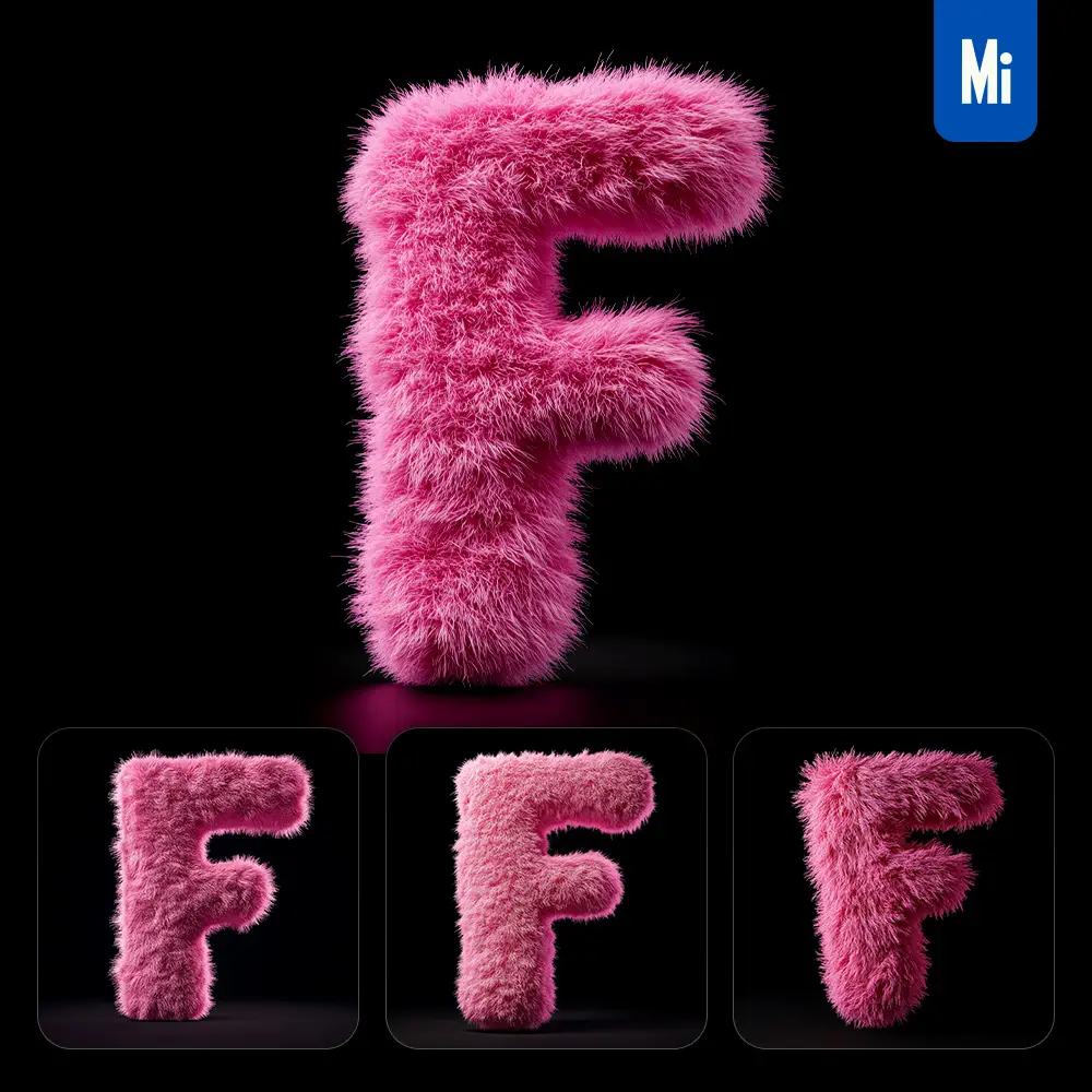 midjourney prompt pink F letter plush fluffy cute 3D toy