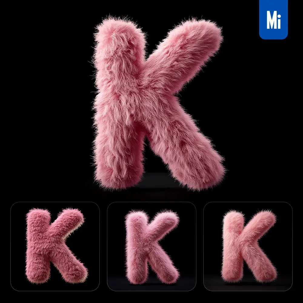 midjourney prompt pink K letter plush fluffy cute 3D toy