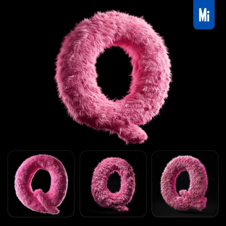 midjourney prompt pink Q letter plush fluffy cute 3D toy