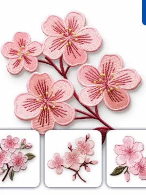 Midjourney Prompt Pink Cherry Blossom Flower Flat Embroidery Fabric Gradient