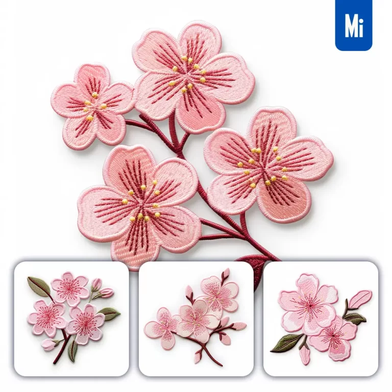 midjourney prompt pink cherry blossom flower flat embroidery fabric gradient