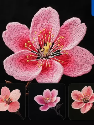 Midjourney Prompt Pink Cherry Blossom Flower Petals Chinese Silk Artistry Embroidery Pattern