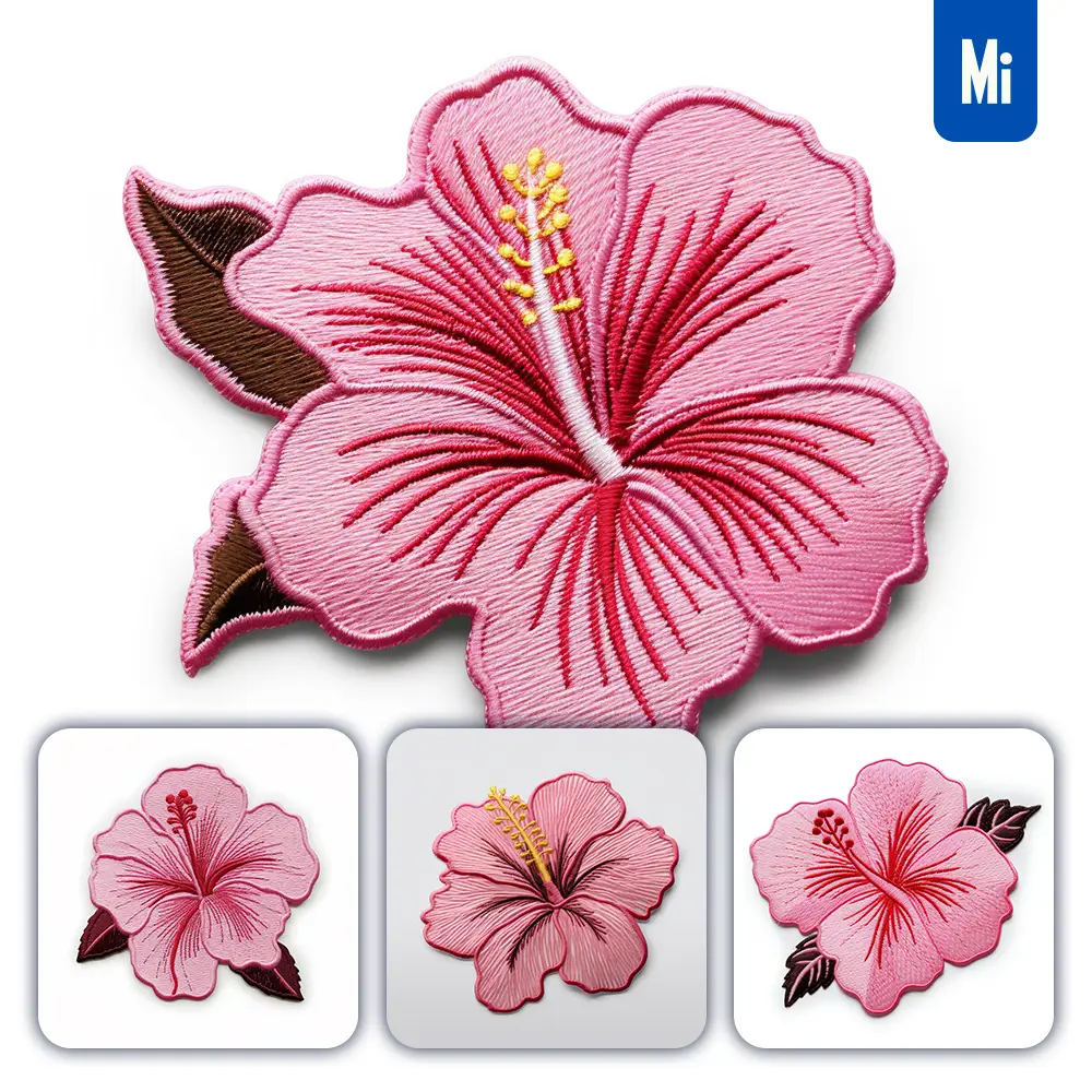 midjourney prompt pink hibiscus flower flat embroidery fabric gradient