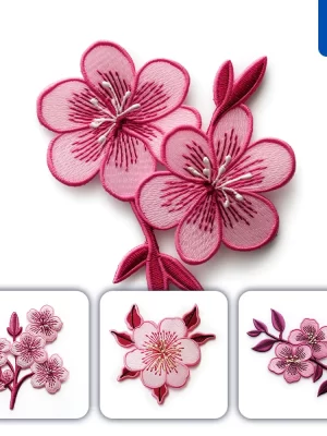 Midjourney Prompt Pink Magenta Red Cherry Blossom Flower Flat Embroidery Fabric Gradient