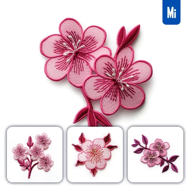 midjourney prompt pink magenta red cherry blossom flower flat embroidery fabric gradient