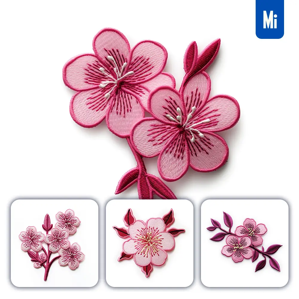 Midjourney Prompt Pink Magenta Red Cherry Blossom Flower Flat Embroidery Fabric Gradient