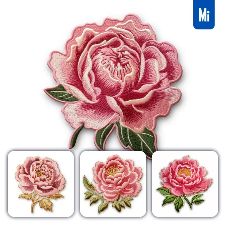 midjourney prompt pink peony flower flat embroidery fabric gradient