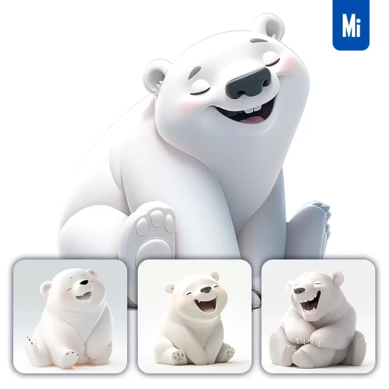 midjourney prompt polar bear white popmart blindbox 3D cute cartoon C4D smile toy