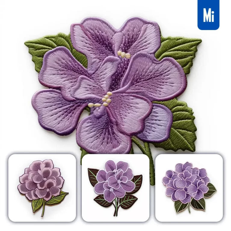 midjourney prompt purple hydrangea flower flat embroidery fabric gradient