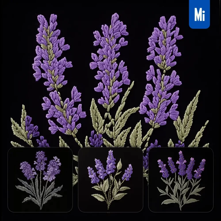 midjourney prompt purple lavender flower petals Chinese silk artistry embroidery pattern