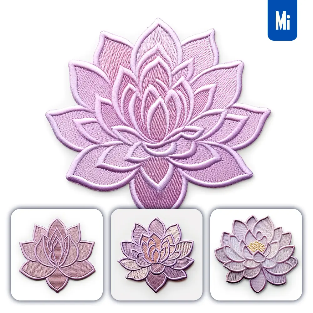 midjourney prompt purple lotus flower flat embroidery fabric gradient