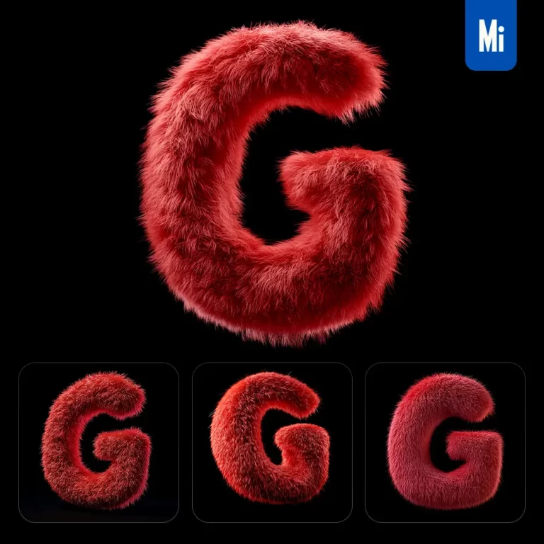 midjourney prompt red G letter plush fluffy cute 3D toy