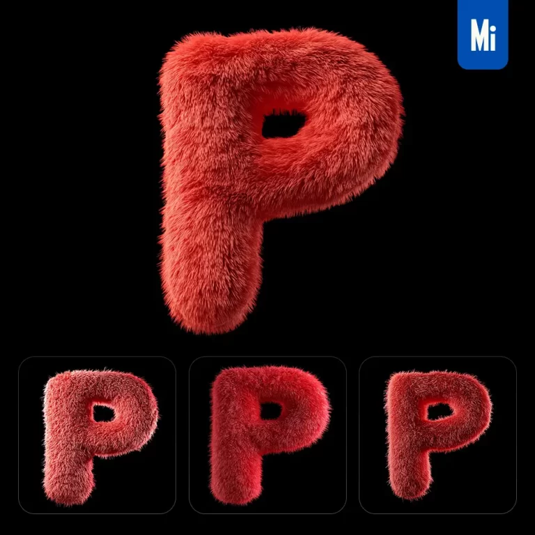 midjourney prompt red P letter plush fluffy cute 3D toy