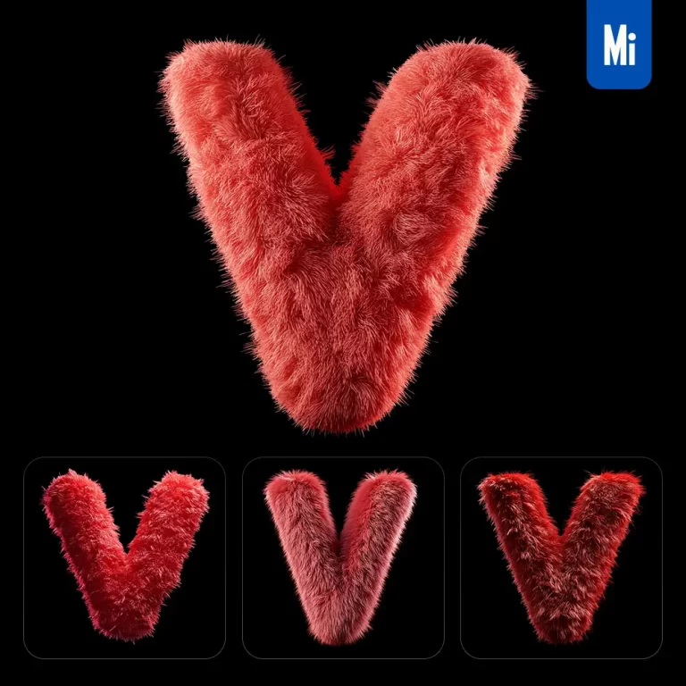 midjourney prompt red V letter plush fluffy cute 3D toy
