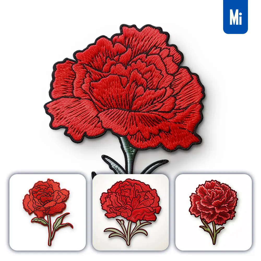 midjourney prompt red carnation flower flat embroidery fabric gradient