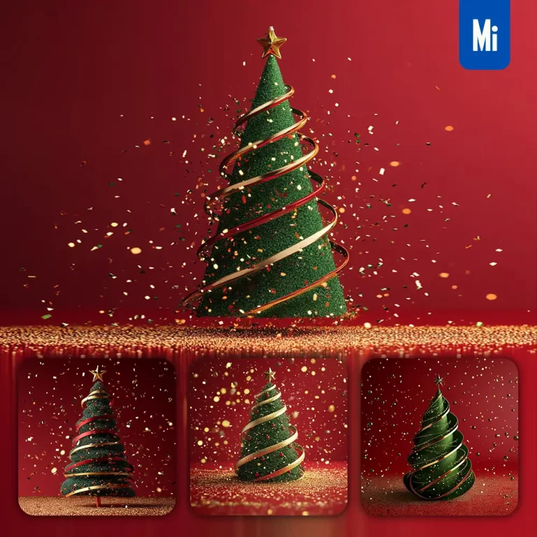 midjourney prompt red gold green ribbon 3D Merry Christmas tree photography