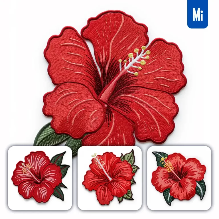 midjourney prompt red hibiscus flower flat embroidery fabric gradient