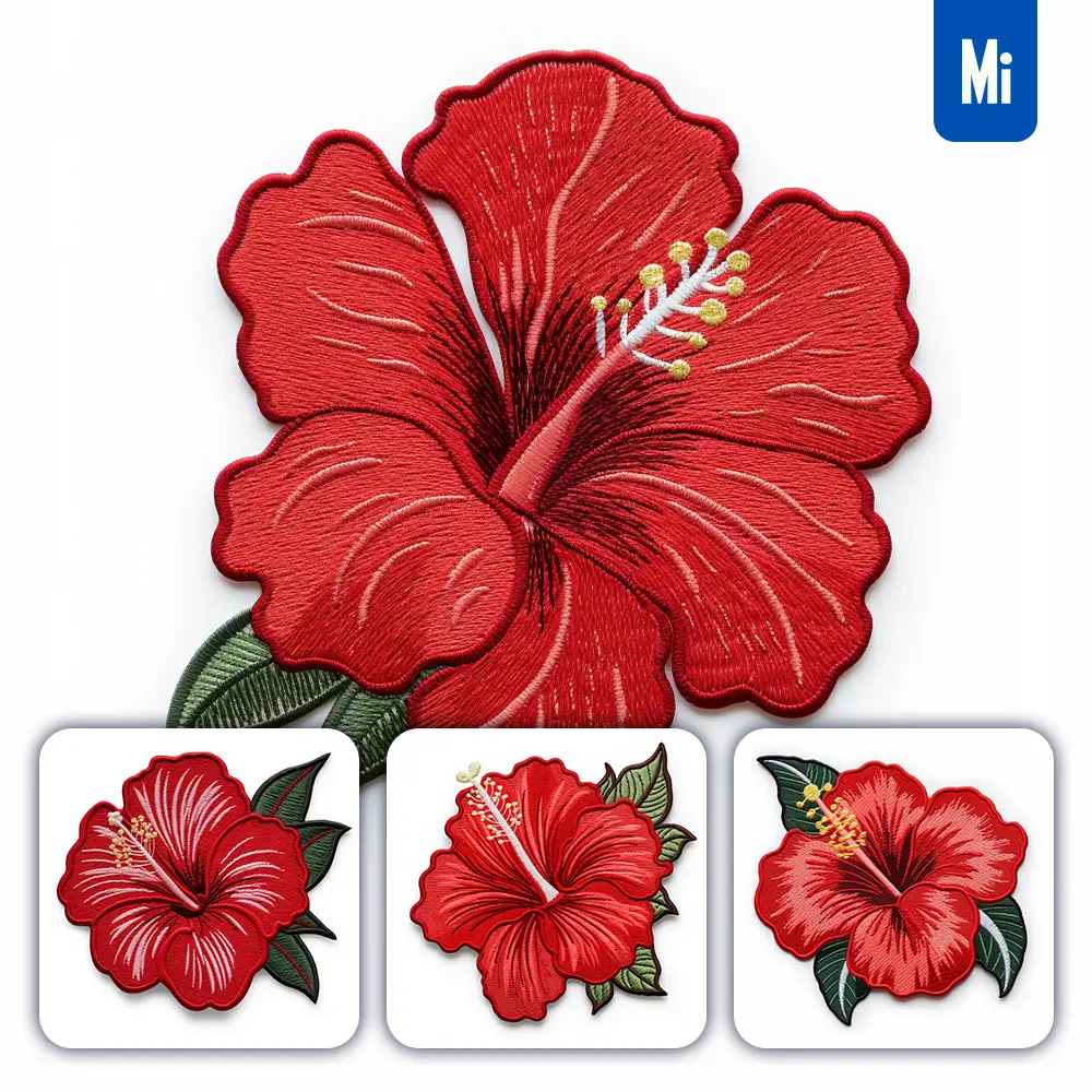 Midjourney Prompt Red Hibiscus Flower Flat Embroidery Fabric Gradient