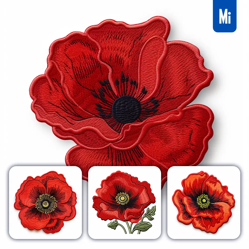 Midjourney Prompt Red Poppy Flower Flat Embroidery Fabric Gradient