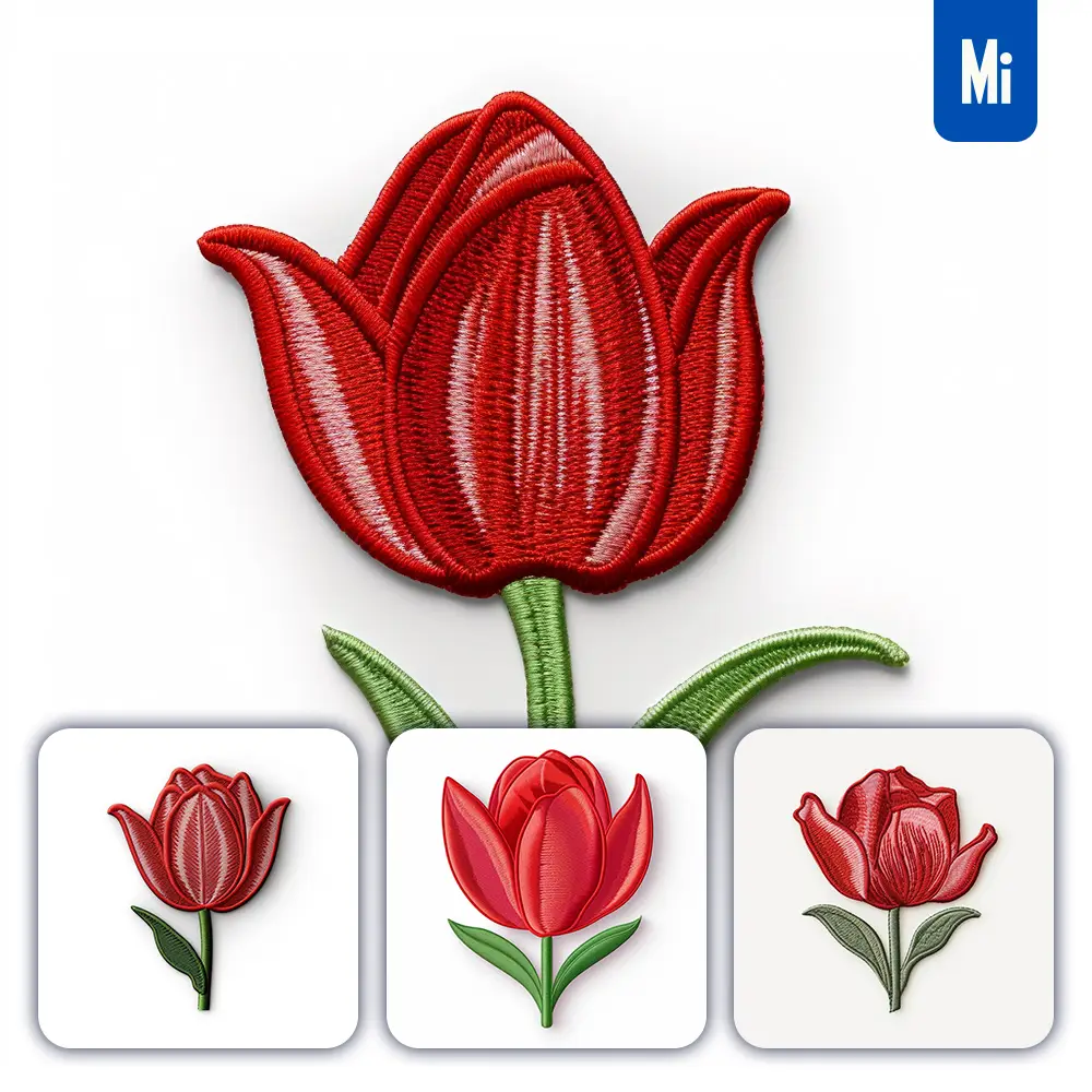 Midjourney Prompt Red Tulip Flower Flat Embroidery Fabric Gradient