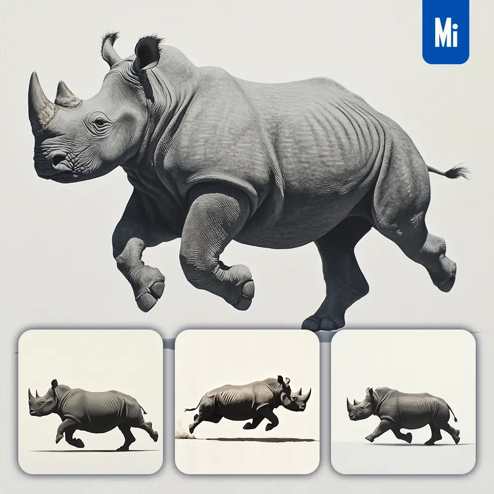 midjourney prompt rhinoceros running sketch detail oil painting photography