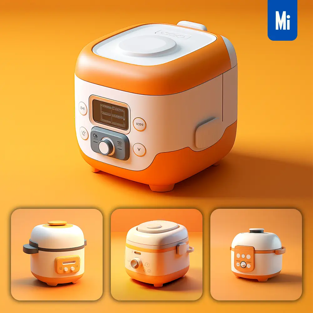 midjourney prompt rice cooker 3D icon white orange appliances