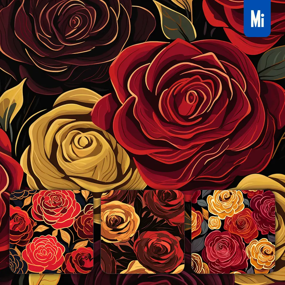 Midjourney Prompt Rose Red Gold Floral Abstract Shape Pattern Wallpaper Vector Illustration