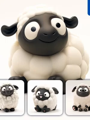 Midjourney Prompt Sheep Valais Blacknose Popmart Blindbox 3d Cute Cartoon Smile C4d Toy