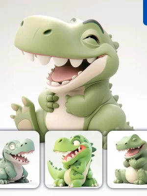 Midjourney Prompt Tyrannosaurus Dinosaur Popmart Blindbox 3d Cute Cartoon Smile C4d Toy